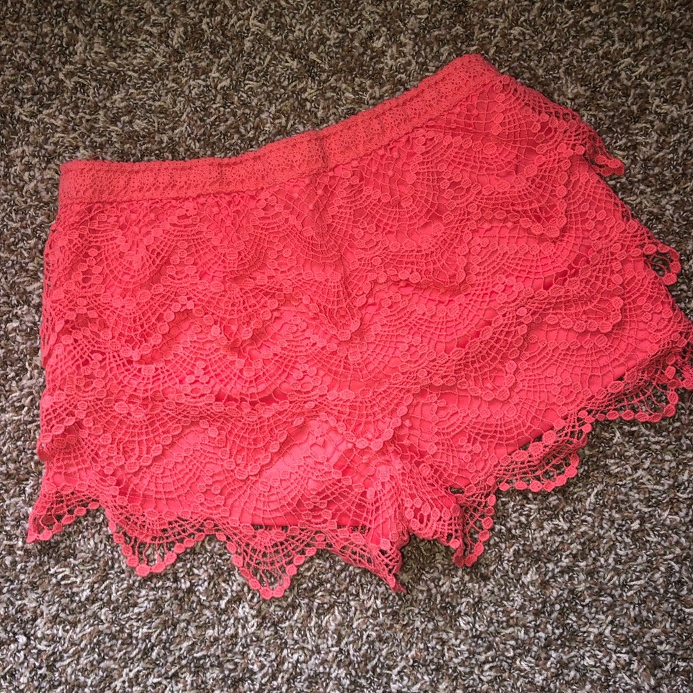 Pink Crochet Fringe Shorts